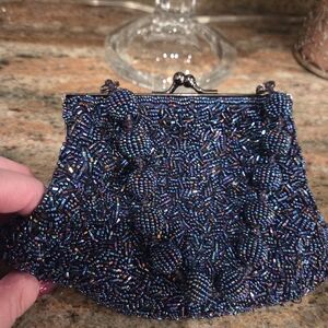 Elegant Beaded Navy Irredescent Evening Bag
